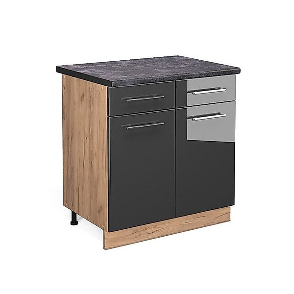 Vicco Küchenunterschrank Fame-Line Anthrazit Hochglanz/Goldkraft Eiche 80 c günstig online kaufen