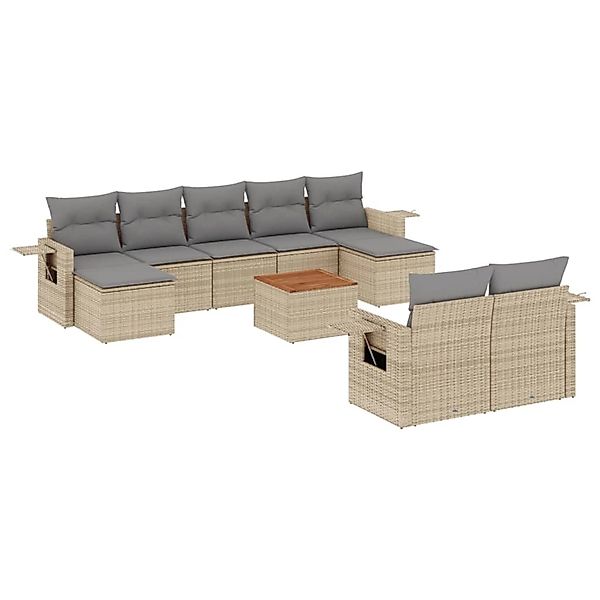 vidaXL 10-tlg Garten-Sofagarnitur mit Kissen Beige Poly Rattan Modell 138 günstig online kaufen