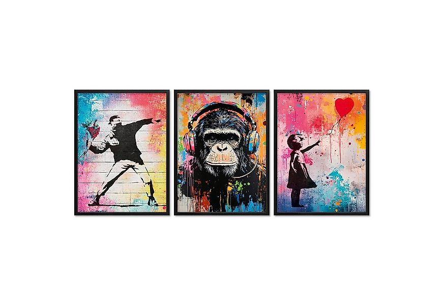 ARTFAVES Bilder-Collage Poster Set - Colorful Banksy - 3 Deko Wandbilder Ku günstig online kaufen