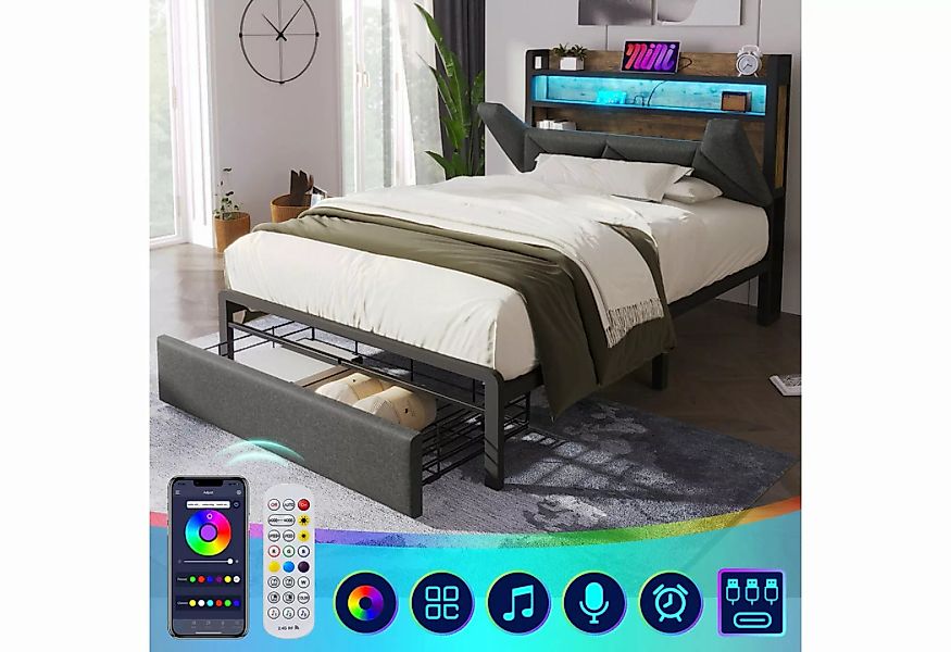 DOPWii Polsterbett Einzelbett mit USB Typ C Ladefunktion,LED-Beleuchtung,Sc günstig online kaufen