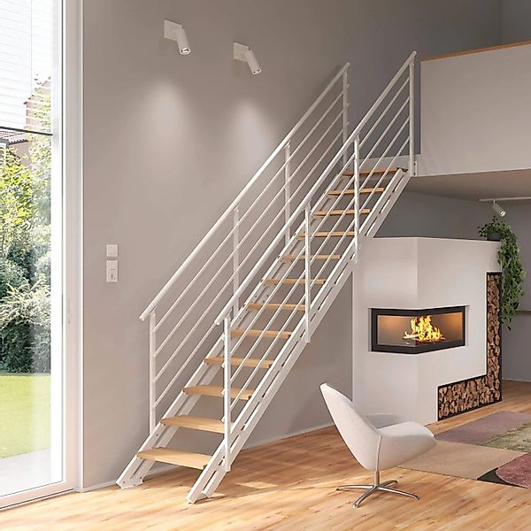 Treppen Intercon Raumspartreppe London Stahlwangentreppe Polar-Weiß mit Stu günstig online kaufen