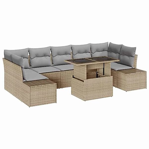 vidaXL Sofa Set mit Kissen 8-Tlg Beige und Hellgrau Poly-Rattan 3349136 günstig online kaufen