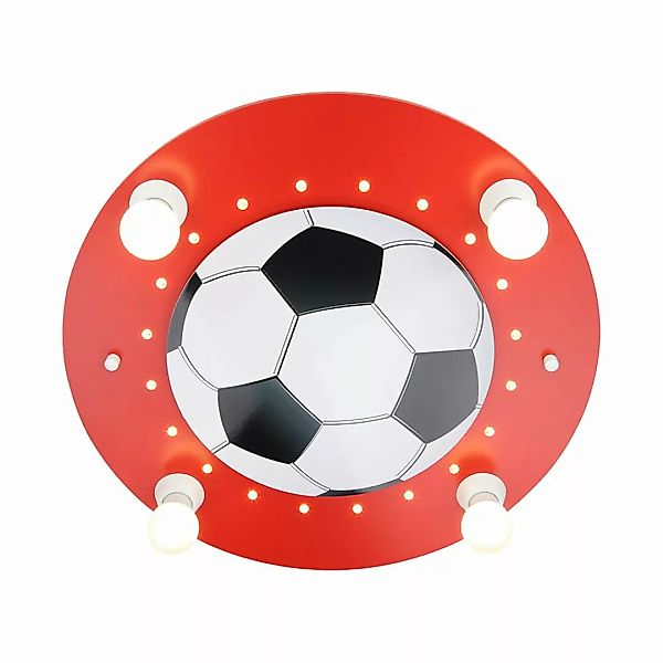 home24 Elobra Deckenleuchte Fußball 4/20 4-flammig Rot/Weiß Holz LED 50x50x günstig online kaufen