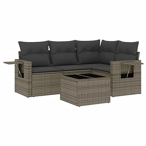 vidaXL 5-Tlg Garten-Sofagarnitur mit Kissen Grau Poly Rattan 3252457 günstig online kaufen