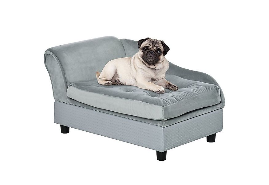 PawHut Tierbett Haustiersofa Hundesofa mit Matte Lagerraum Naturholz+Plüsch günstig online kaufen