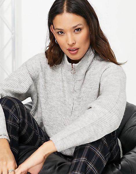 Vero Moda – Pullover in Grau mit Stehkragen und Reißverschluss günstig online kaufen