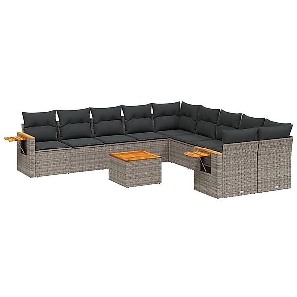 vidaXL 11-Tlg Garten-Sofagarnitur mit Kissen Grau Poly Rattan 3259603 günstig online kaufen