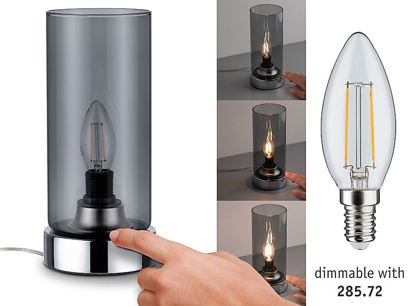 Paulmann "Tischleuchte Pinja E14 max. 20W Chrom/Rauchglas" günstig online kaufen
