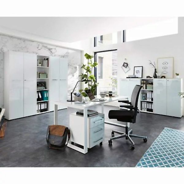 Lomadox Büromöbel Komplett Set MONTERO-01 mit Glasfronten in weiß BxHxT ca. günstig online kaufen