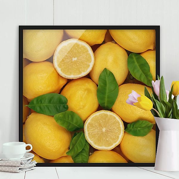 Bild mit Rahmen Küche - Quadrat Saftige Zitronen günstig online kaufen