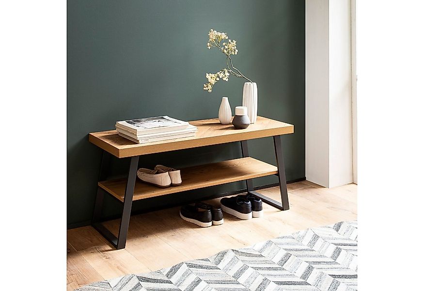 FINEBUY Schuhbank FB103439 (Garderobenbank 100x41x40 cm Eiche-Dekor Fischgr günstig online kaufen