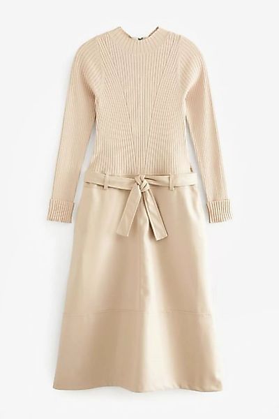Next Strickkleid 2-in-1 Hochgeschlossenes Kleid aus Kunstleder-Mix (1-tlg) günstig online kaufen