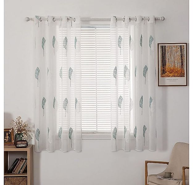 NUODWELL Gardine 2er Set Wohnzimmer Vorhänge, Modern Stickerei Blätter Must günstig online kaufen