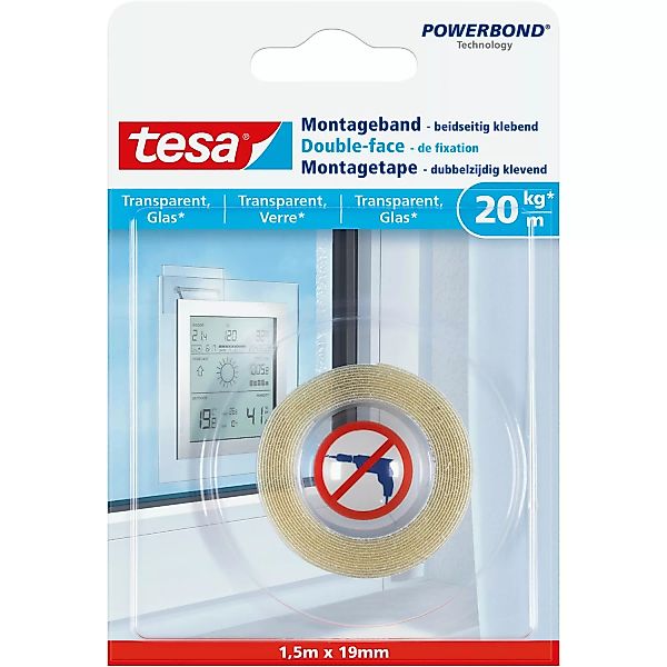 Tesa Montageband für transparente Oberflächen und Glas 1,5 m günstig online kaufen