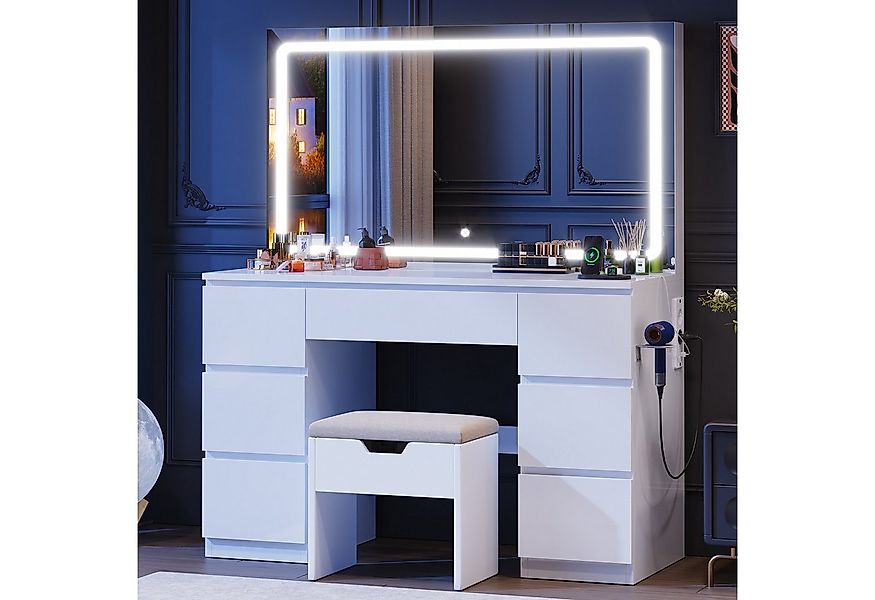 Furnicopia Schminktisch mit 7 Schubladen mit 2 Steckdosen 1 USB-Anschluss 1 günstig online kaufen