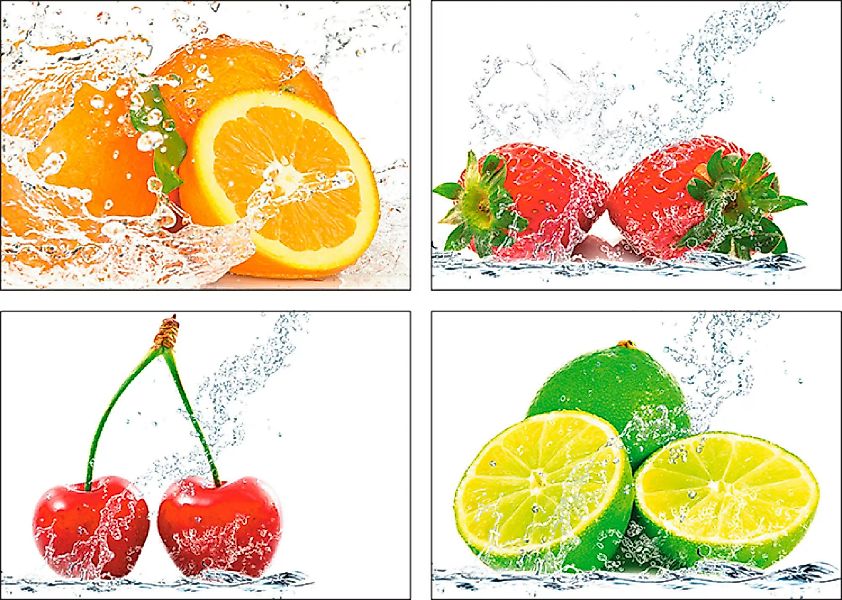 Artland Poster »Früchte mit Spritzwasser«, Lebensmittel, (4 St.), Poster, W günstig online kaufen