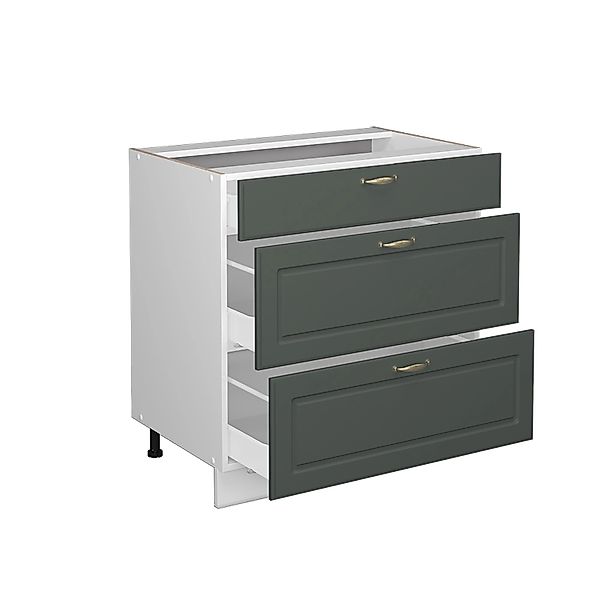 Vicco Küchenunterschrank Fame-Line Grün-Gold Landhaus/Weiß 80 cm mit 3 Schu günstig online kaufen