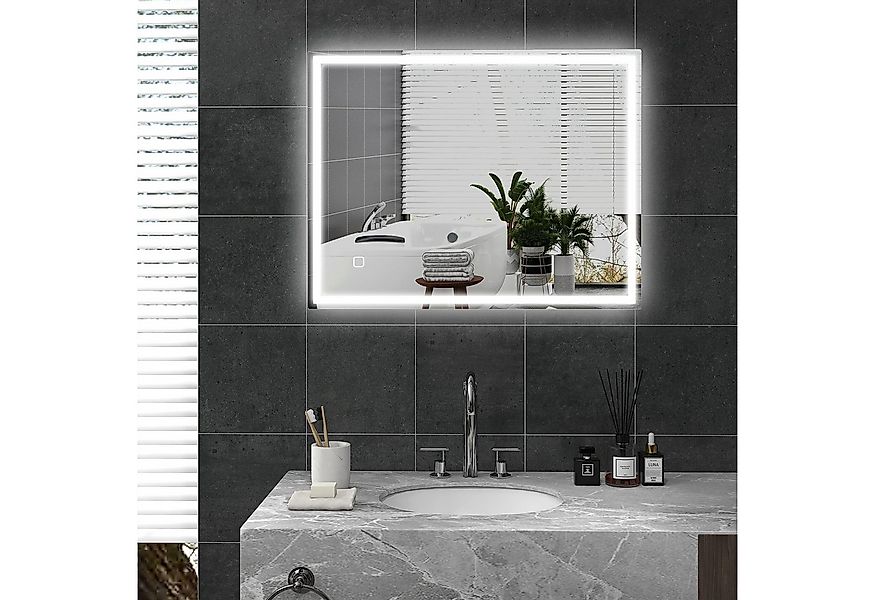 HOMCOM Badspiegel Beschlagfrei, mit 3 Lichtfarben, Touchschalter (LED Spieg günstig online kaufen