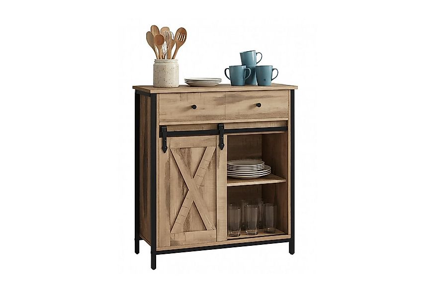 relaxdays Küchenbuffet Sideboard mit Schiebetür hellbraun günstig online kaufen