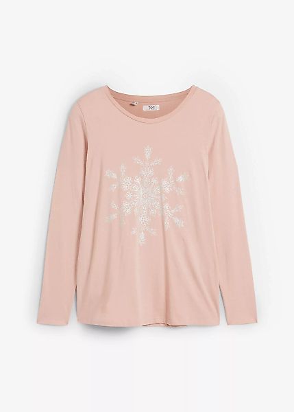 Baumwoll Langarmshirt mit metallischem Schneeflocken Druck günstig online kaufen