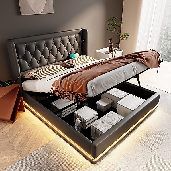 Ulife Polsterbett Hydraulisches Stauraumbett Einzelbett mit günstig online kaufen