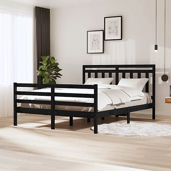 Vidaxl Massivholzbett Schwarz 150x200 Cm 5ft King Size günstig online kaufen