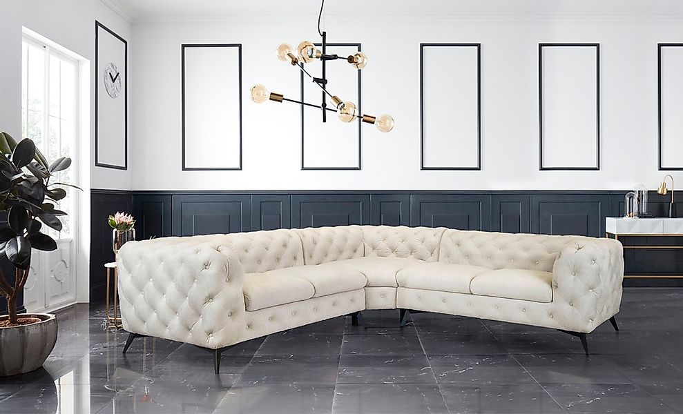 Leonique Chesterfield-Sofa »Ecksofa GLYNIS L-Form mit Wellenunterfederung, günstig online kaufen