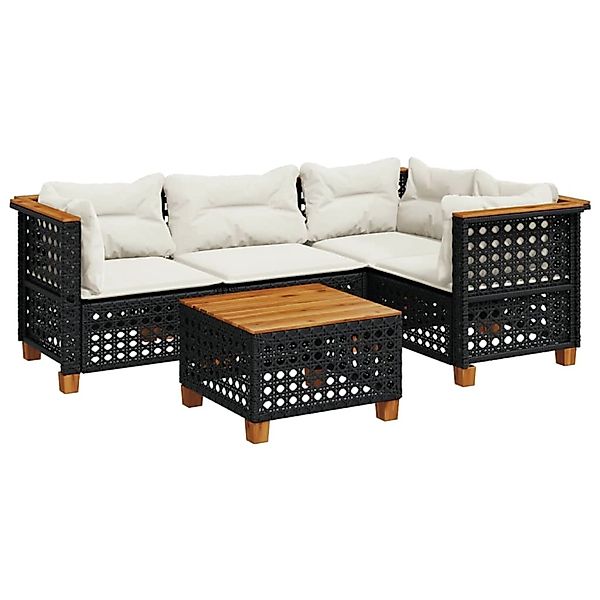 vidaXL 5-Tlg Garten-Sofagarnitur mit Kissen Schwarz Poly Rattan 3261806 günstig online kaufen