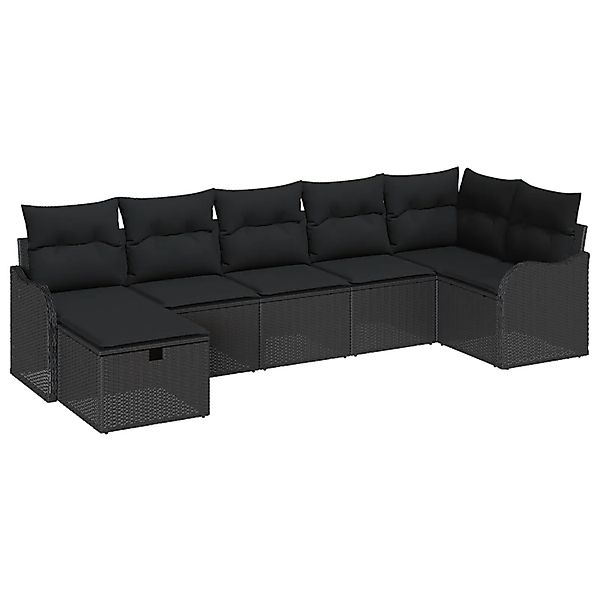 vidaXL Garten-Sofa-Set mit Kissen 7-Tlg Schwarz Poly Rattan 3360334 günstig online kaufen