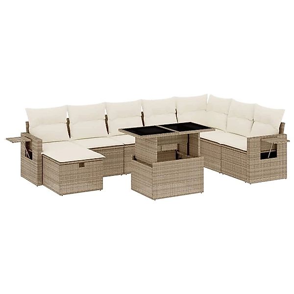 vidaXL 9-Tlg Garten-Sofagarnitur mit Kissen Beige Poly Rattan 3275028 günstig online kaufen