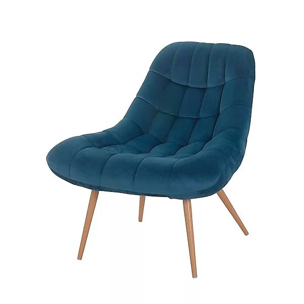 Lounge Sessel in Blau Samt Retrostil günstig online kaufen