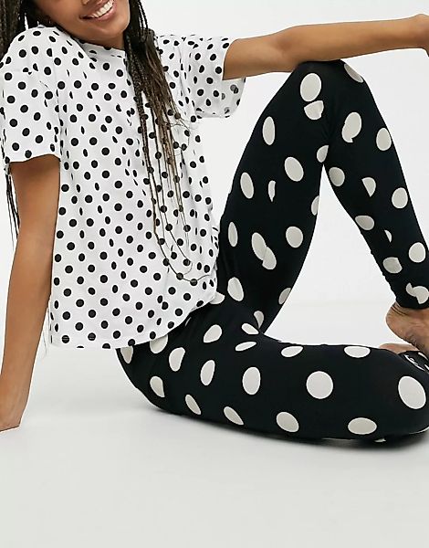 Lindex – Josie – Schwarzweiß gepunktetes Set mit T-Shirt und Leggings aus B günstig online kaufen