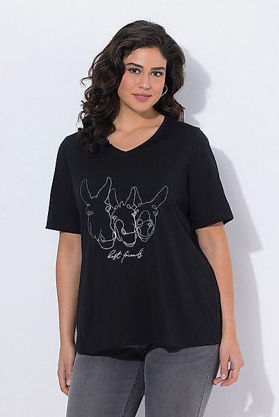 Ulla Popken T-Shirt T-Shirt Tiermotiv Classic V-Ausschnitt Halbarm günstig online kaufen