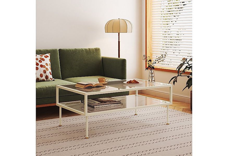 en.casa Couchtisch, »Lindau« mit Glasplatte 100 x 50 x 46 cm Cremeweiß günstig online kaufen