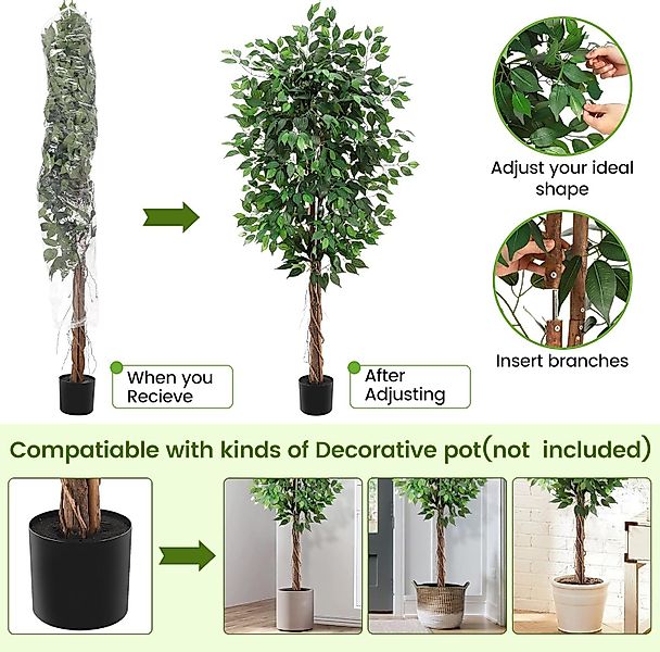 Kunstbaum Kunstpflanze Ficus,Mit NatüRlichem Holzstamm& Naturgetreue günstig online kaufen