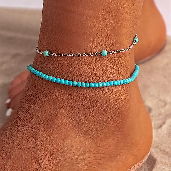 ZEUOPQ Fußkette Perlen-Fußkettchen für Damen, Boho-Strand-Fußkette günstig online kaufen