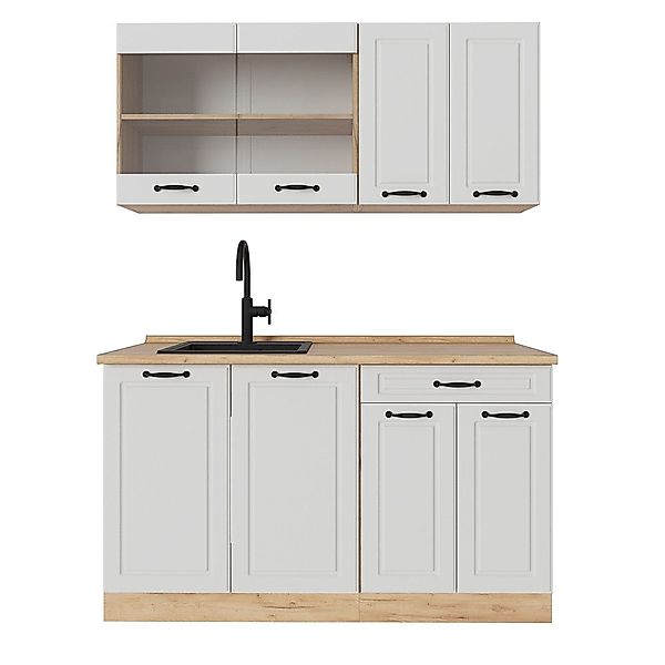 Vicco Küchenzeile R-Line, Weiß Landhaus/Goldkraft Eiche, günstig online kaufen