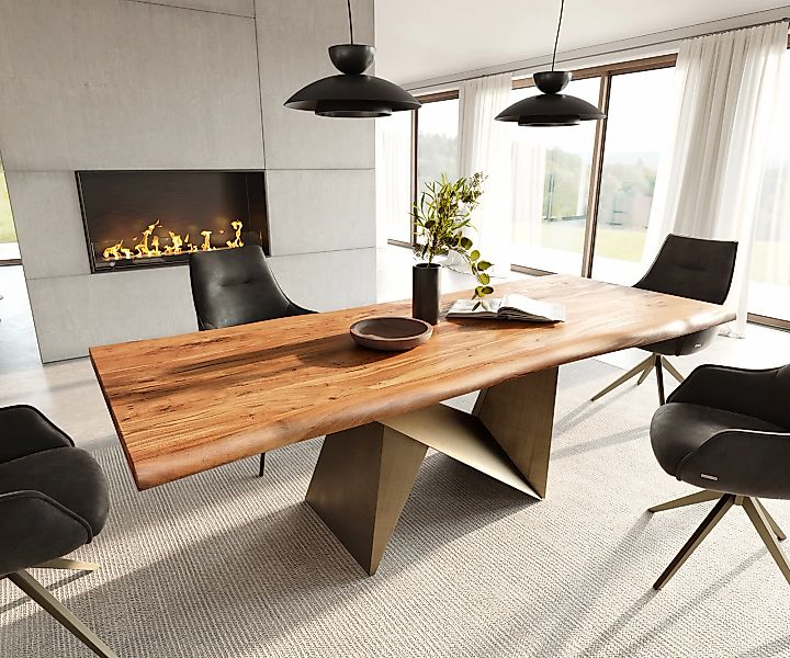 Esstisch Edge 240x100 Akazie Natur Origami Metallic Gold Live-Edge günstig online kaufen