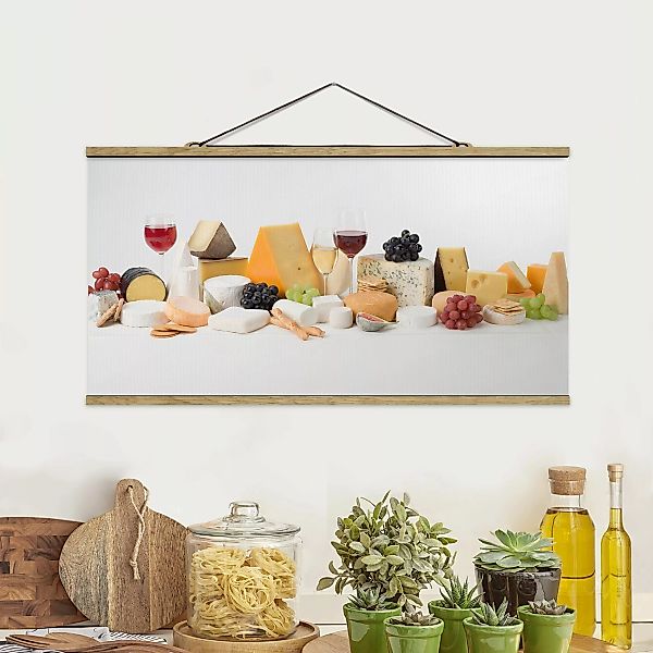 Stoffbild Küche mit Posterleisten - Querformat Käse-Variationen günstig online kaufen