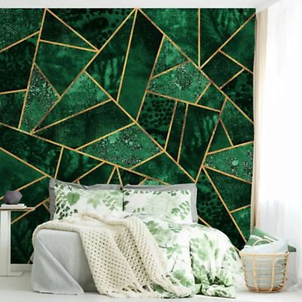 Bilderwelten Fototapete Dunkler Smaragd mit Gold grün Gr. 288 x 288 günstig online kaufen