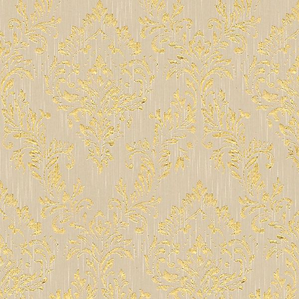 Bricoflor Barock Textiltapete Beige Gold Ornament Vliestapete mit Textil Mu günstig online kaufen