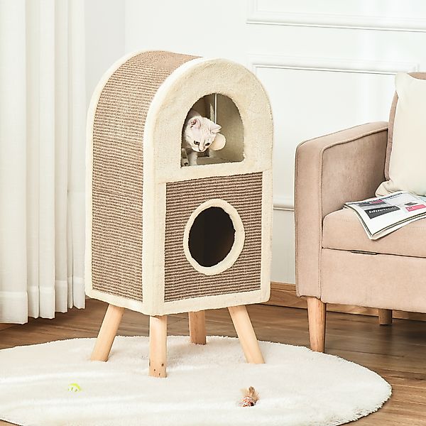 PawHut Mehrstöckige Katzenhöhle Kratzbrett mit Spielbällen Katzenbett und K günstig online kaufen