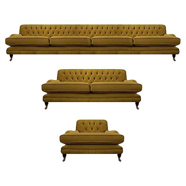 JVmoebel Chesterfield-Sofa Sitz Stoff Textil Sofa Set Komplett 3tlg Polster günstig online kaufen