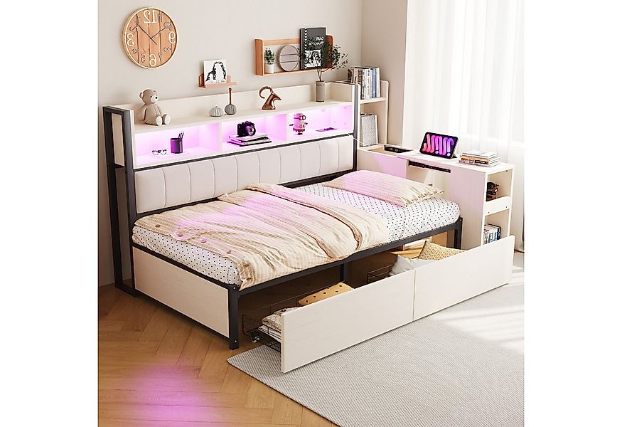 Merax Daybett mit LED-Beleuchtung, Steckdosen & großem Stauraum, Eisenbett günstig online kaufen