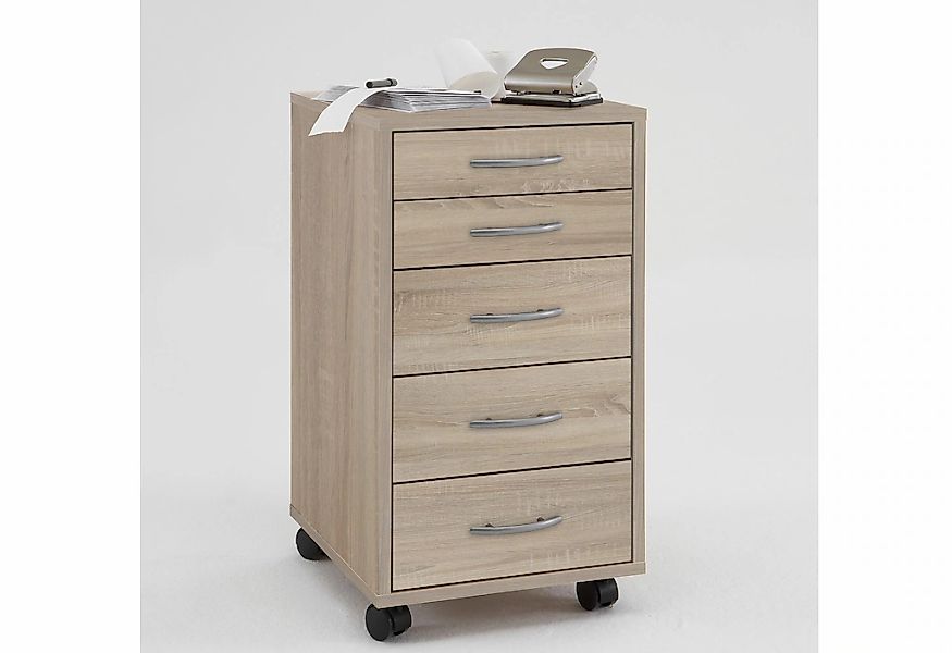 Fmd Schubladenschrank Auf Rollen & Mit 5 Schubladen Eichenbraun günstig online kaufen
