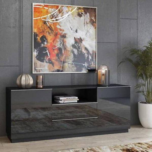 Lomadox Sideboard schwarz Wohnzimmer HOOVER-83 modern mit Glasfronten, B/H/ günstig online kaufen