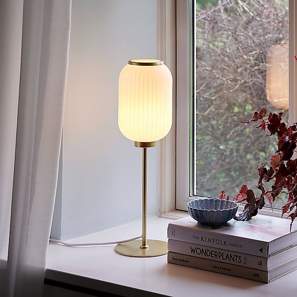 Tischlampe Milford, Metall und Glas, messing/opal günstig online kaufen