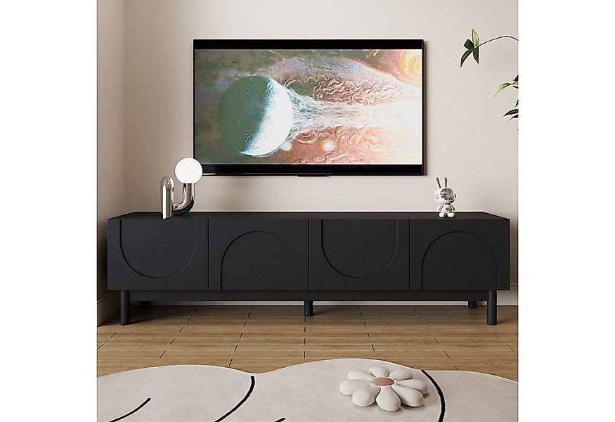 REDOM Lowboard Schwarz mit 4 Türen und viel Stauraum (Fernsehschrank, Wohnz günstig online kaufen