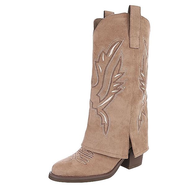 Ital-Design Moderne Damen-Stiefel mit Wellenstickerei und Absatz Westernsti günstig online kaufen