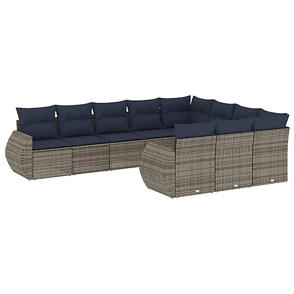 vidaXL 10-Tlg Gartensofa-Set mit Kissen Grau Polyrattan 3221890 günstig online kaufen